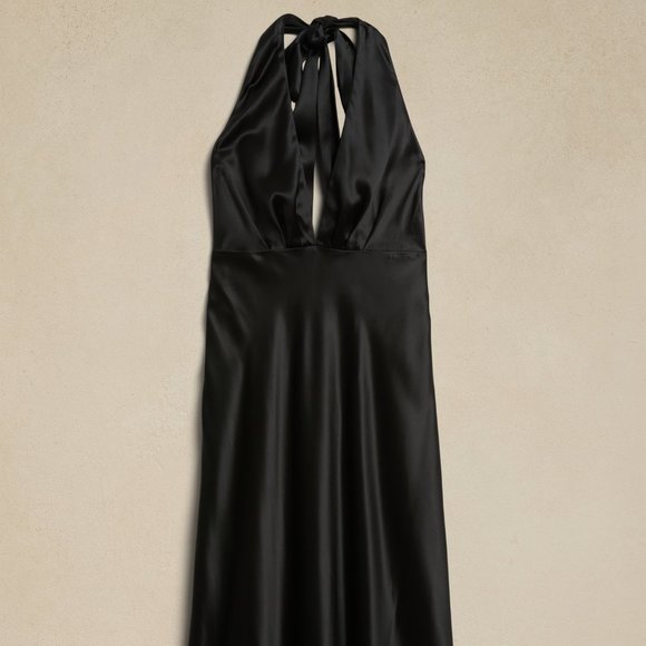 Banana Republic Celestial Silk Black Halter Backless Dress Size 12 - 100% Silk - Picture 3 of 4